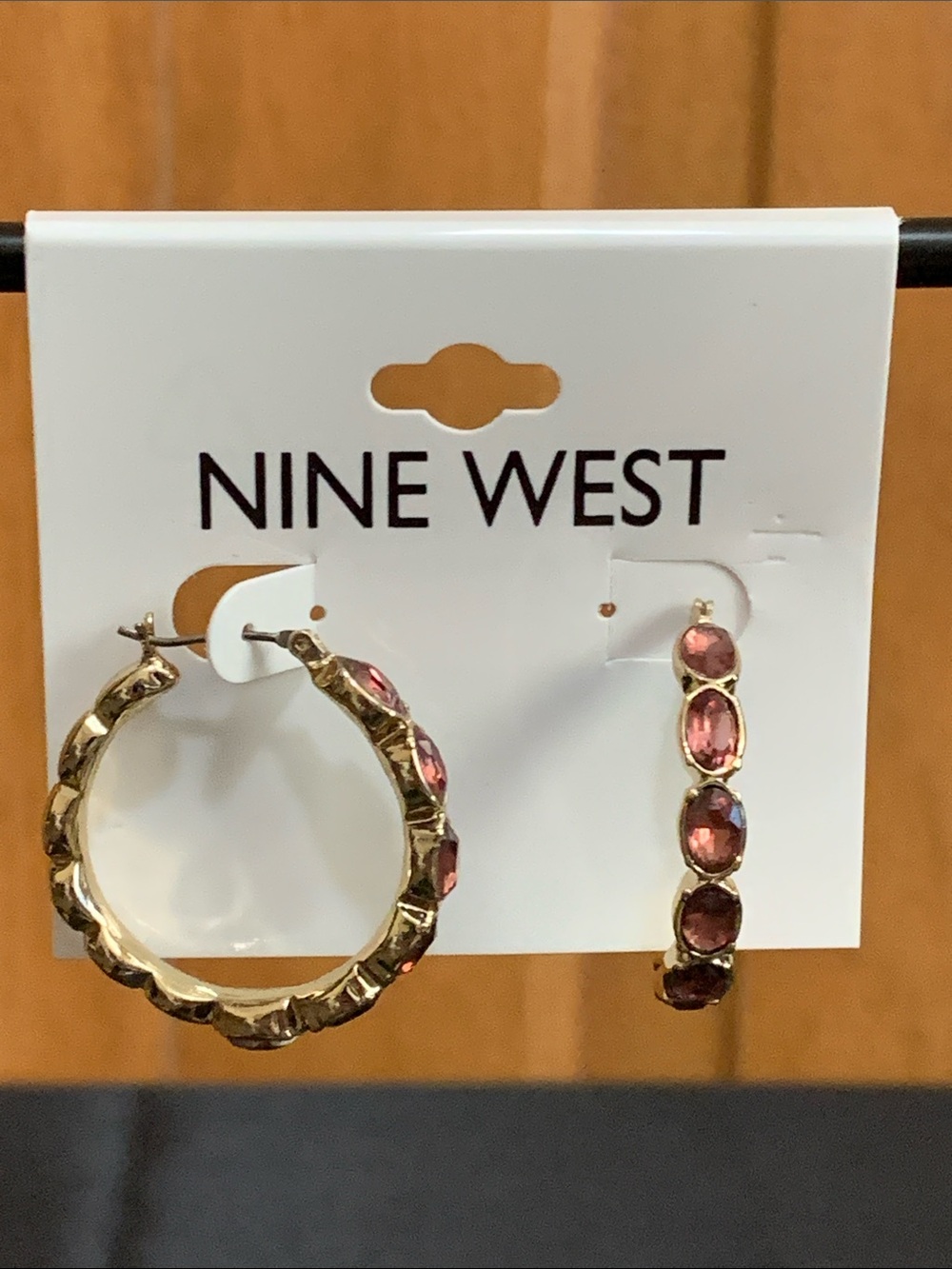 NWT Nine West gold tone purple stone hoop earrings